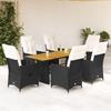 VidaXL Garden Dining Set Cushions 7 Pcs Black Wicker 3276861
