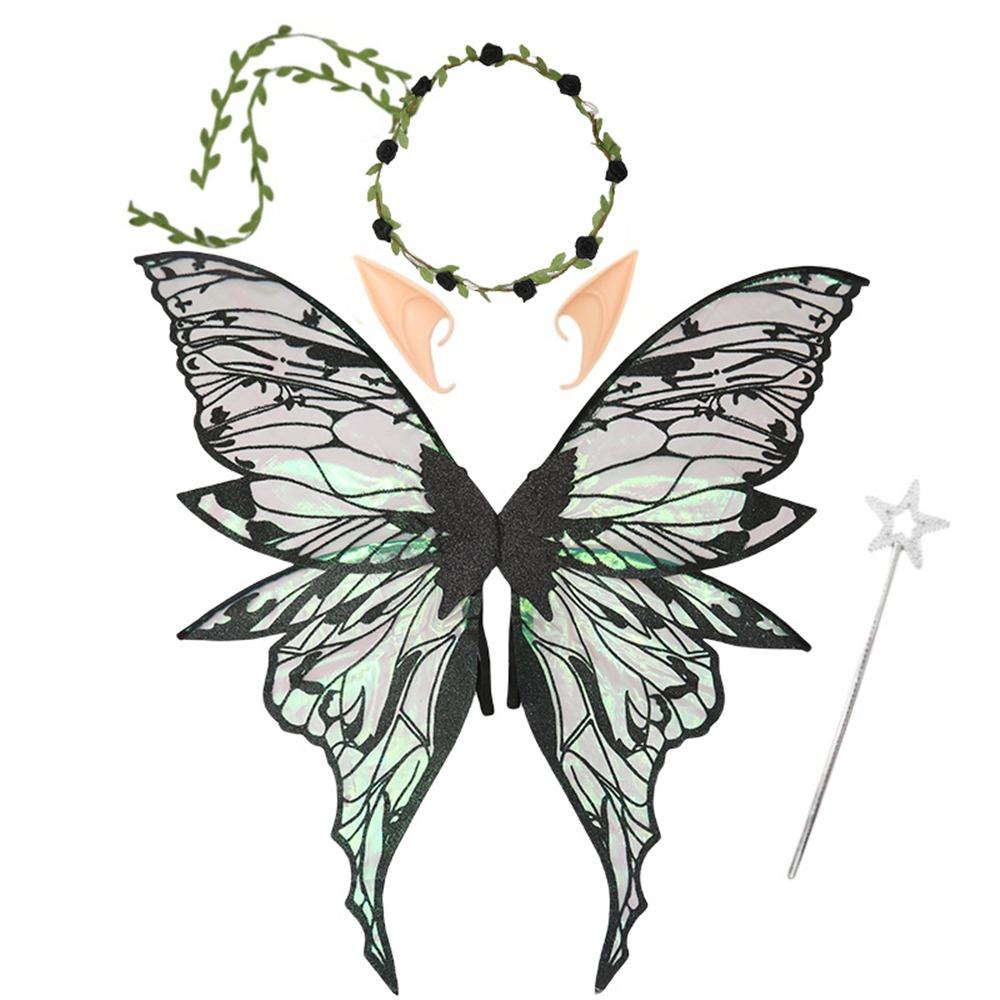 Star Wand Fairy Butterfly Wings Flower Crown Sparkling Angel Wings Fairy Costume Set  Halloween
