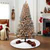 30"/36"/48" Faux Fur Christmas Tree Skirt Plush Snow White Tree Skirt with Golden Sequin Snowflake Reindeer for New Year Holiday Party Decoration