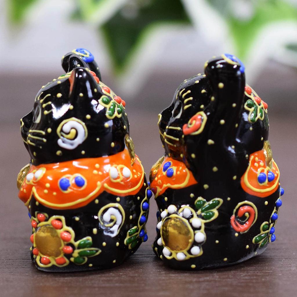 Kutani Ware Chibi Maneki Neko Black Pair (Black-PF)