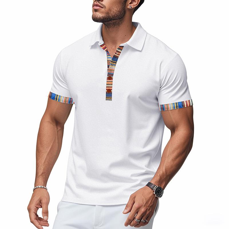 Mens Casual Loose Short Sleeve Printed Polo T Shirt