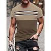 Men's Fashionable Casual Color Block Stripe 3D Digital Print Round Neck T-Shirt, Summer Trendy Short Sleeve Top