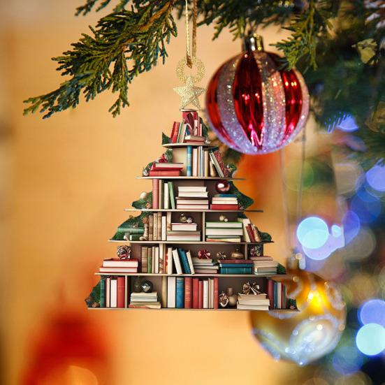 Подвеска на рождественскую елку, акриловая форма дерева, книга, огурец, украшение на рождественскую елку, подвесное украшение для внутреннего и наружного зимнего декора
