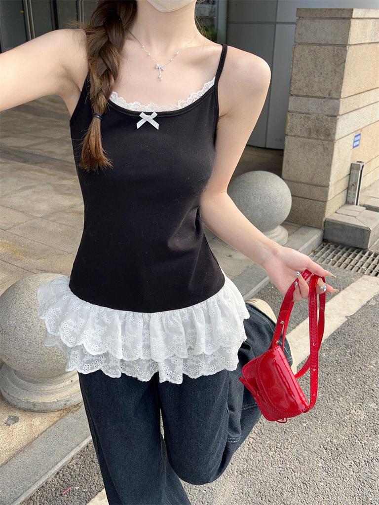 Белый кружевной топ-майка для женщин - Весенне-летний слой