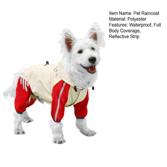Дождевик для собак, водонепроницаемый дождевик с капюшоном, пончо с полным покрытием, светоотражающими полосками и отверстием для поводка для маленьких и средних собак
