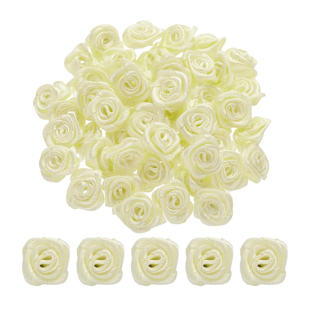 100Pcs 1.5cm Mini Satin Ribbon Roses Handmade Rolled Rosette Flower for DIY Crafting Accessories Sewing Wrapping Decoration