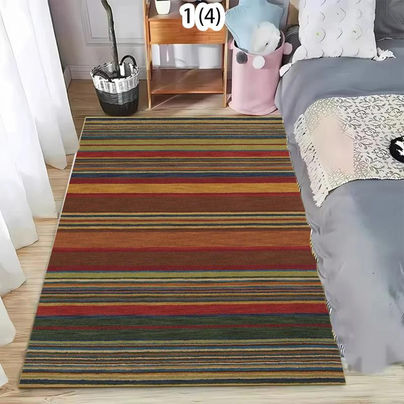 Bohemian Colorful Stripe Area Rug Rustic Multicolor Non-Slip Carpet Soft Floor Mat for Living Room Bedroom Farmhouse