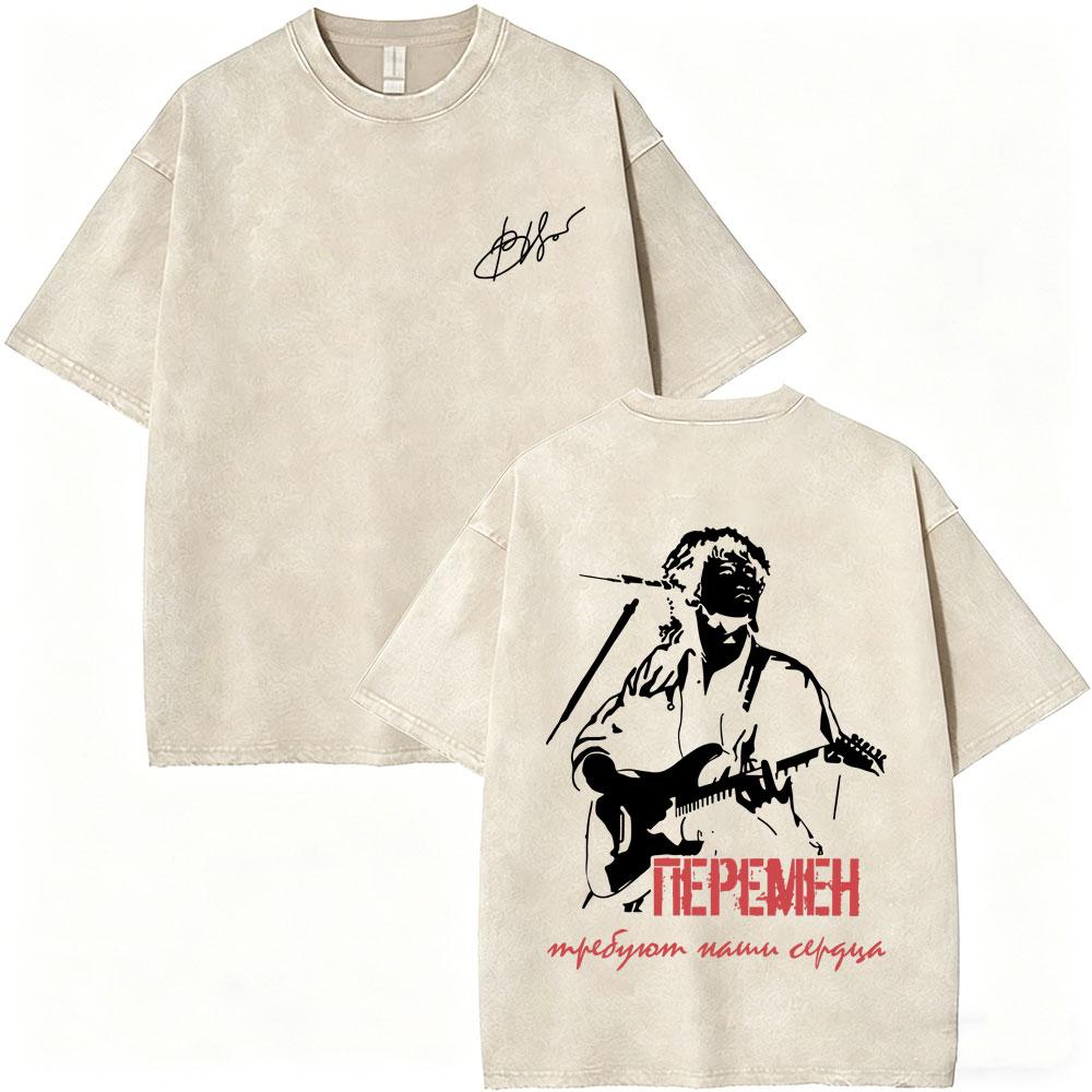 Legendary Russia Rock Band Kino Viktor Tsoi A Star Named Sun Washed Vintage Tshirt Men Women Gothic Retro Oversized T Shirts