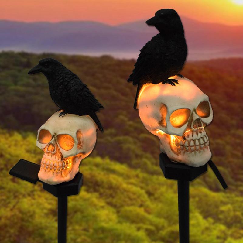 800MAH Solar Resin Halloween Crow Skull Light Outdoor Waterproof LED Light Balcony Holiday Lawn Lamp Garden Decor Decorative Light