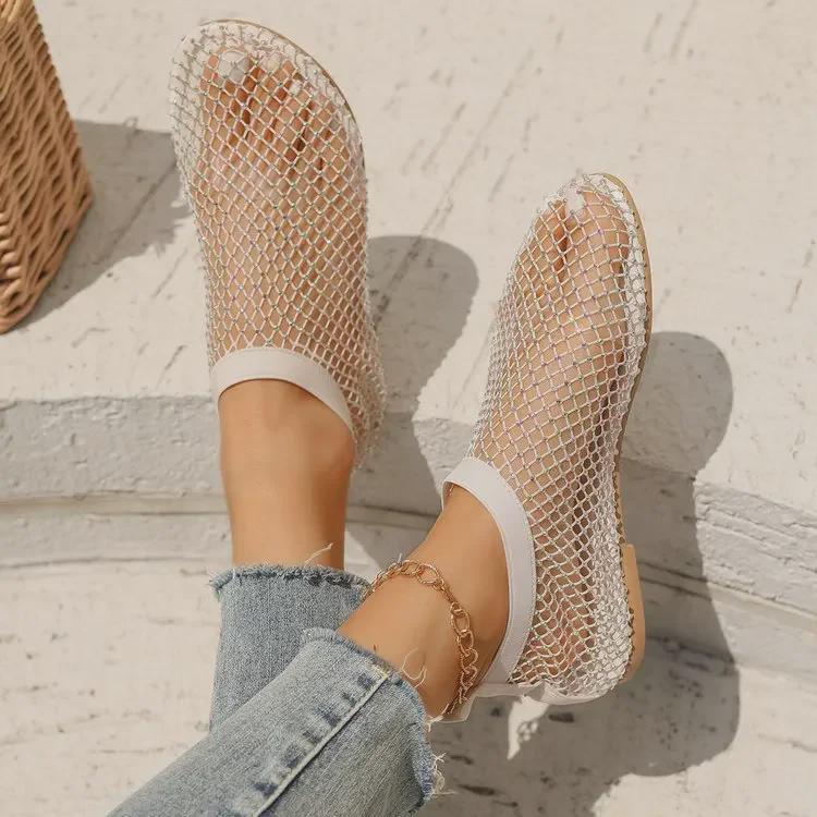 Европейская и американская мода 2024 года: Женские повседневные сандалии Cross-Border Mesh на лето.