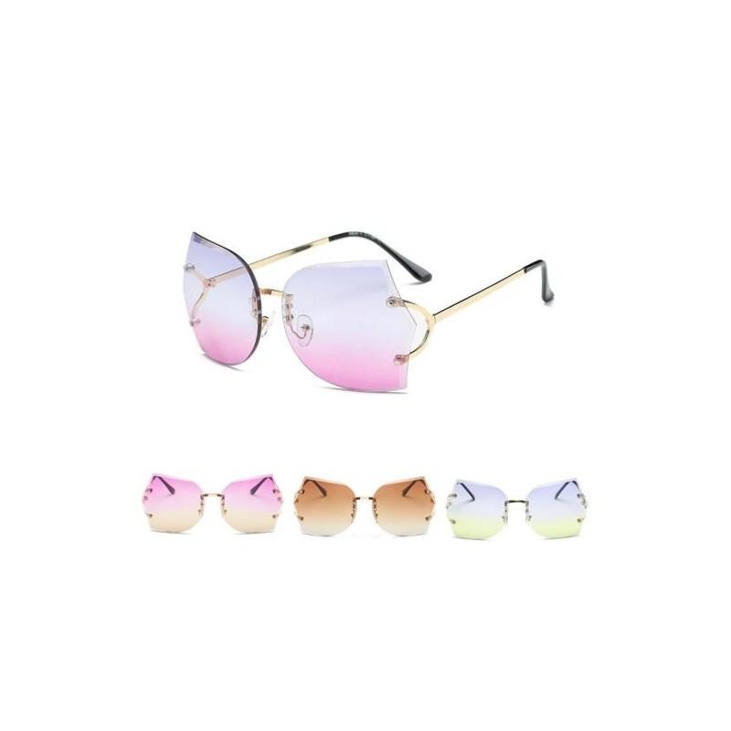 Women Rimless Transparent Glasses Oversized Clear Lens Sunglasses Gradient Color