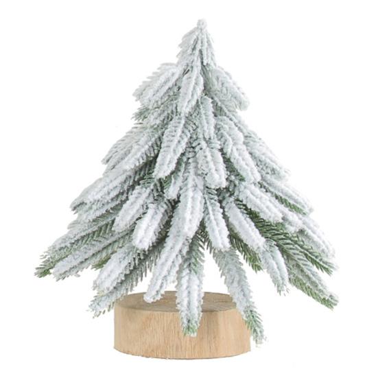 Миниатюрная фигурка рождественской елки, искусственная елка из хвои Норфолкского зеленого цвета/снежного цвета с деревянной основой для декора помещения