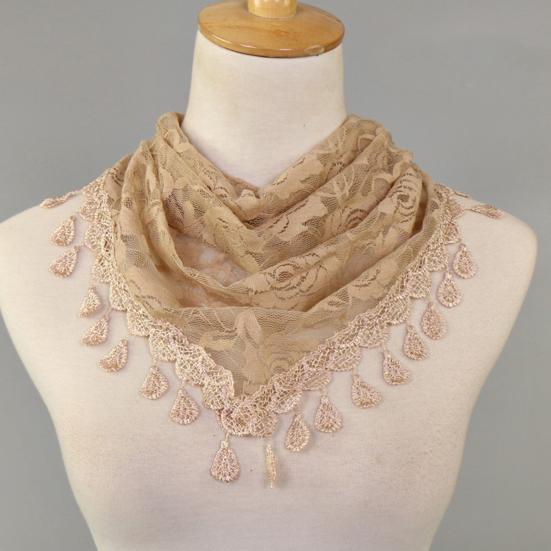 Lace Triangle Scarf See-through Solid Color Scarf with Rose Elements Versatile Shawl Headscarf Daily Decoration