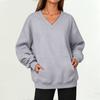 Women's V-Neck Long Pullover Sweatshirt with Pocket for Fall and Winter