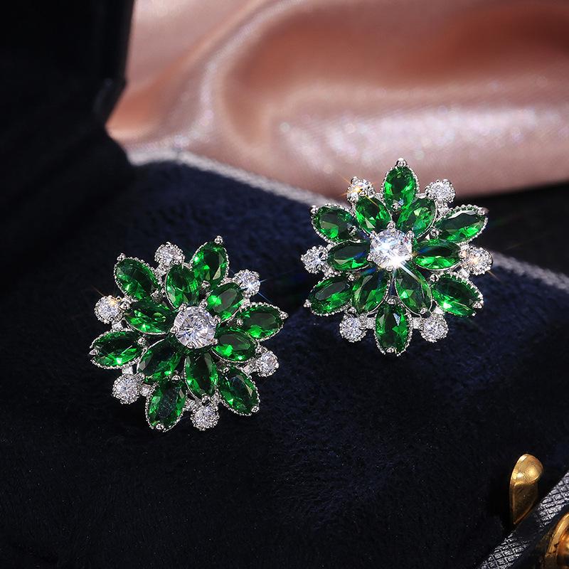 Luxury Sunflower Double-Layer Zircon Women's Stud Earrings - Fashionable Copper Jewelry Accessories