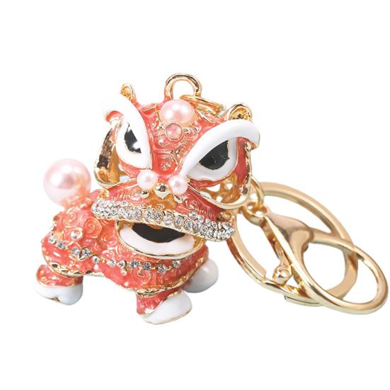 Инкрустация стразами в китайском стиле, реалистичное трехмерное неувядающее украшение, вращающаяся на 360 градусов голова, вращающийся кристалл с кристаллом, сумка для ключей в виде танца льва