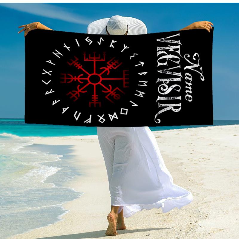 Custom Name Ultra-Soft Beach Towel with Viking Theme,Ideal for Pool - Camping, Diving - Perfect Travel Essential, Vibrant Beach Towel.