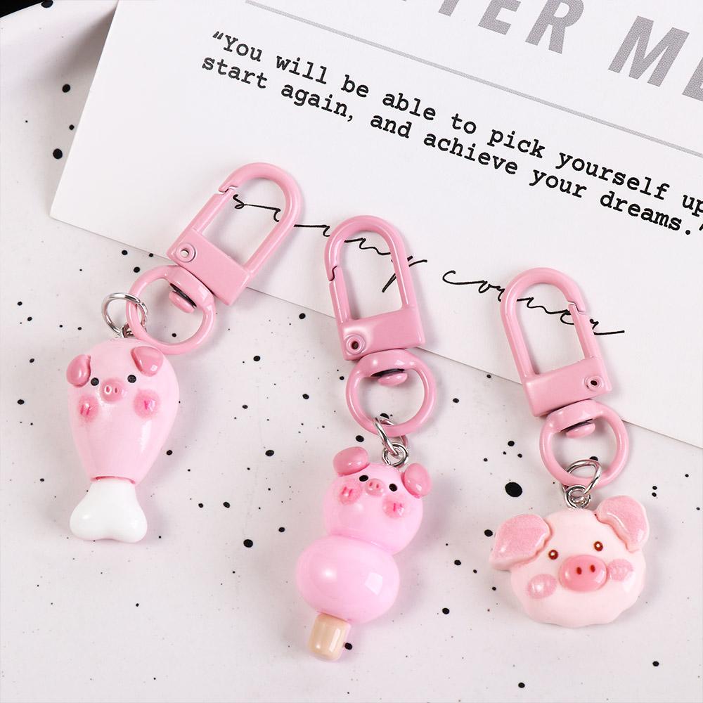 Gourmet Hamburger Pig Animal Keyring Resin Pig Food Keychain Creative Pink Pig Metal Keychain  Kids