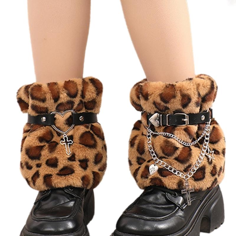 Women Furs Leg Warmer Party Costumes Winter Furry Long Boot Cuffs Fuzzy Shoe Cover Holiday Festival Performances Play