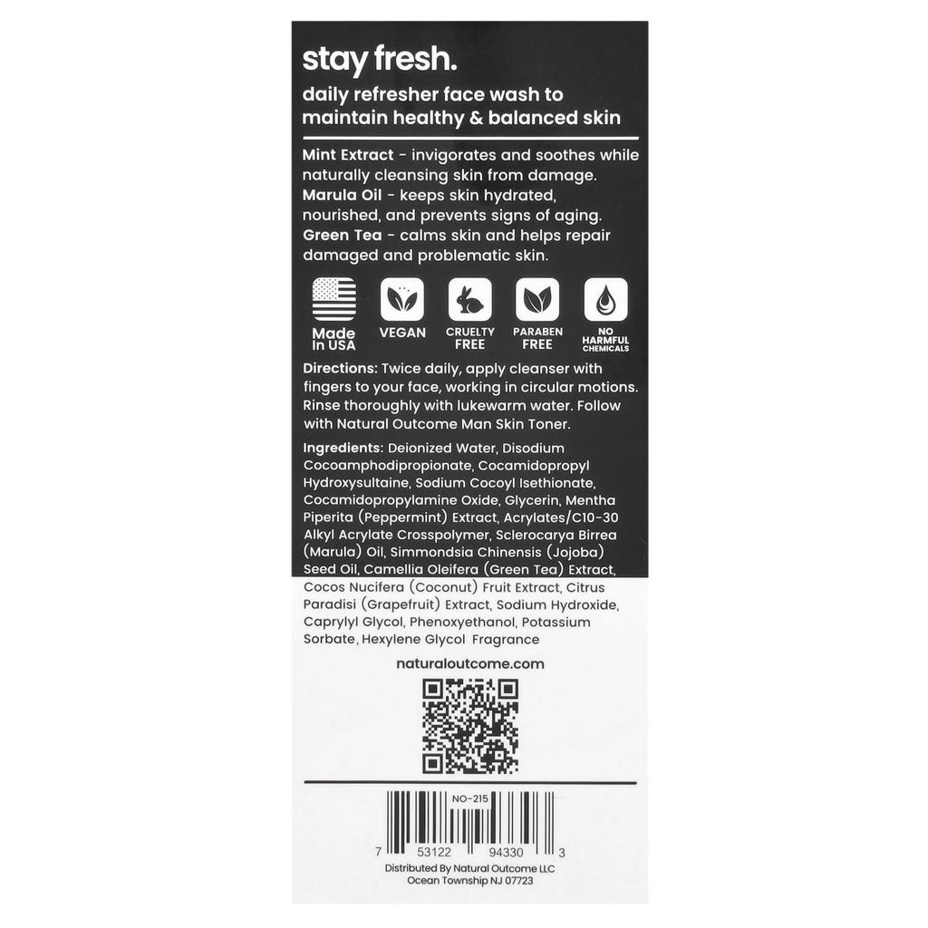 Manskin, Stay Fresh Cleanser, Mint & Marula, 236Ml(8Oz)