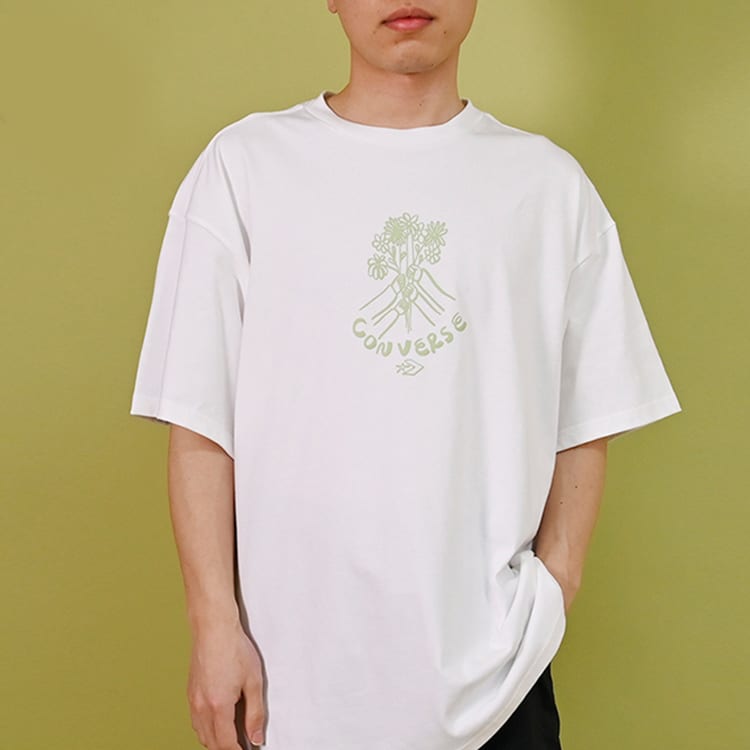 Converse T Shirts Men's White Crew Neck Moderate Straight Fit 10024757-A02