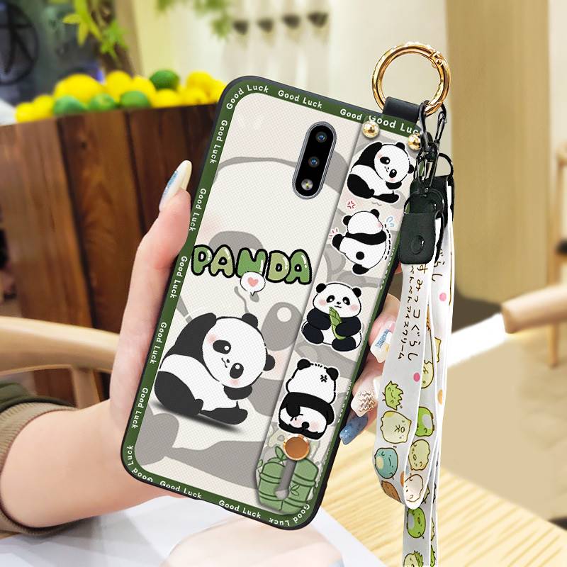Cartoon Fashion Design Phone Case For Nokia 2.3 Wrist Strap Panda Back Cover Waterproof Anti-knock Lanyard Wristband