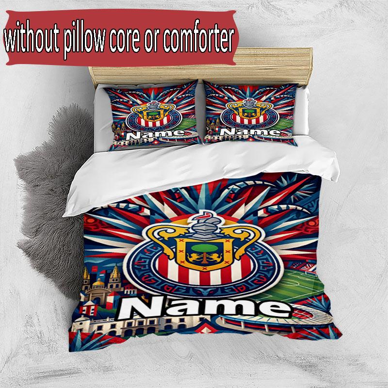 3pcs Duvet Cover Set (1*Duvet Cover + 2*Pillowcase, Without Core), Custom Name Club Deportivo Guadalajara Pattern Bedding Set, Home Bedroom Decor Gift