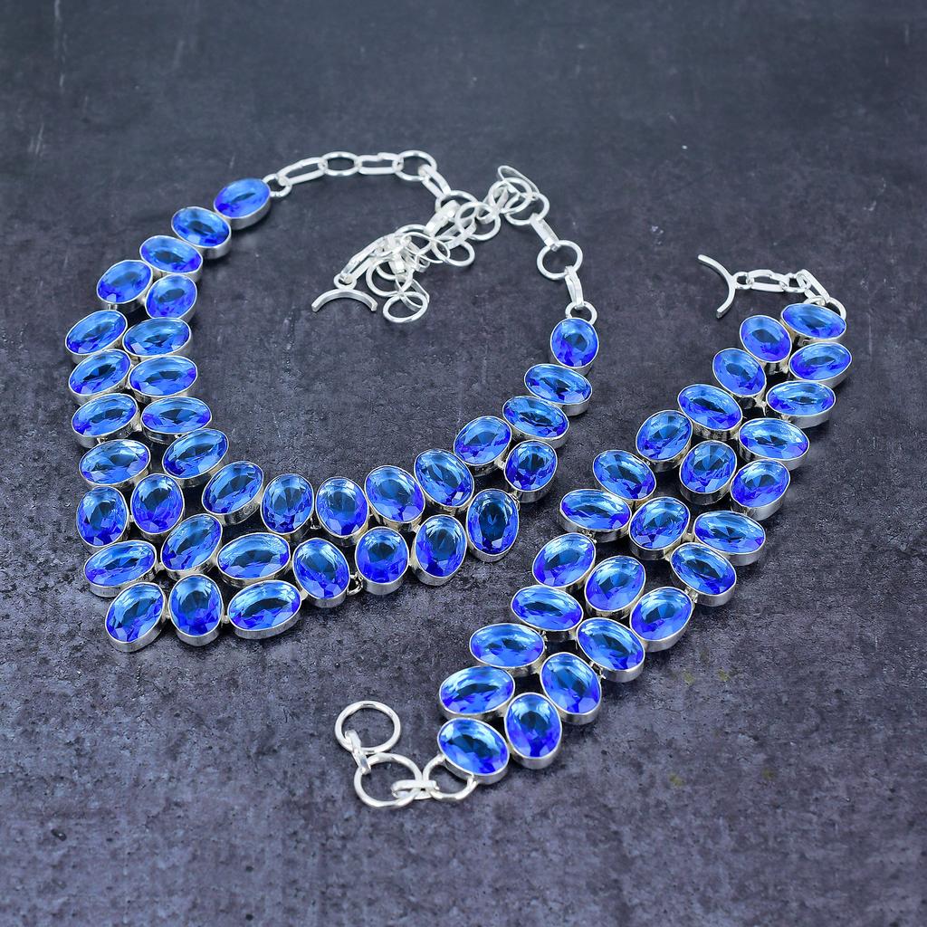 Natural London Blue Topaz Gemstone 925 Sterling Silver Jewelry Set W5R69