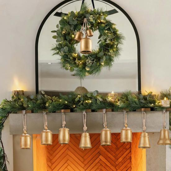 Rustic Bell Christmas Ornament Vintage Metal Decorative Bell Large Hanging Cow Bell Decoration for Mantel Table Centerpiece Winter Tree Garland Decor