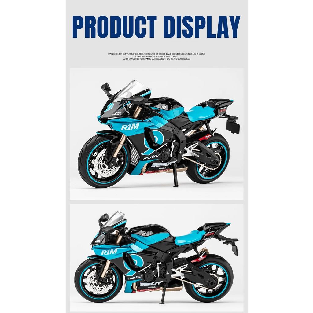 1/12 Yamaha YZF-R1M Alloy Racing Motorcycle Model Diecast Street Sports Motorcycle Model Simulation Sound and Light Детские игрушки Подарок