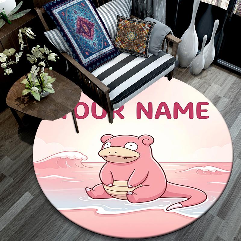 Custom Name,Slowpoke pattern round rug,Carpet Rug for Living Room Bedroom Playroom ,Non-slip Floor Mat,Holiday Gifts and Birthday Gifts.