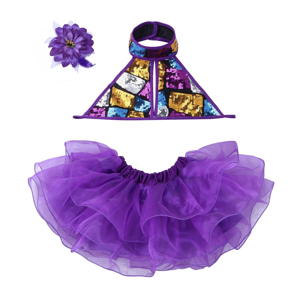 Kids Girls Sequins Ballet Tutu Dress Set Halter Ballroom Lyrical Jazz Dance Costumes Stage Performance Dancing Skirt Outfit