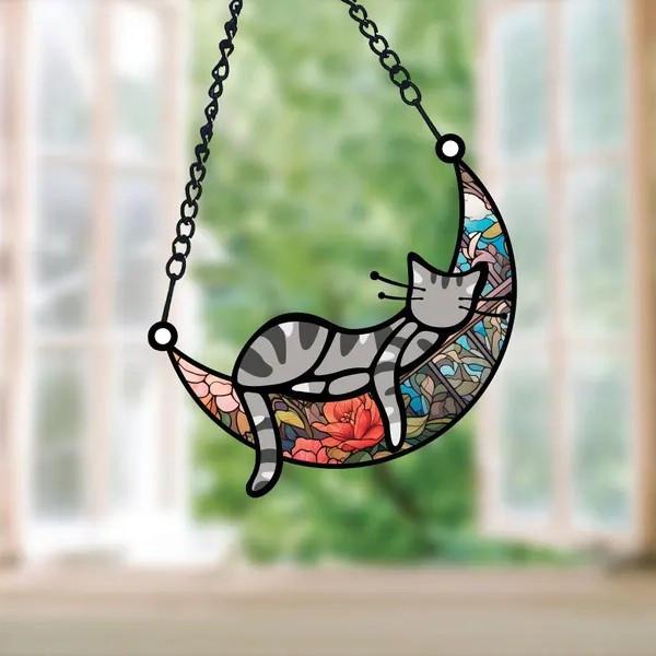 Moon Sleeping Cat , Handmade Sun , Cat Memorial Gift, Moon Sleeping Cat