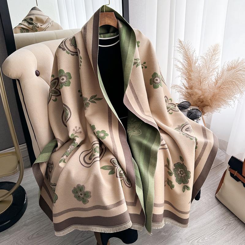 Versatile Printing Autumn And Winter Double-Sided Imitation Cashmere Scarf Winter High-End Warm Shawl Women