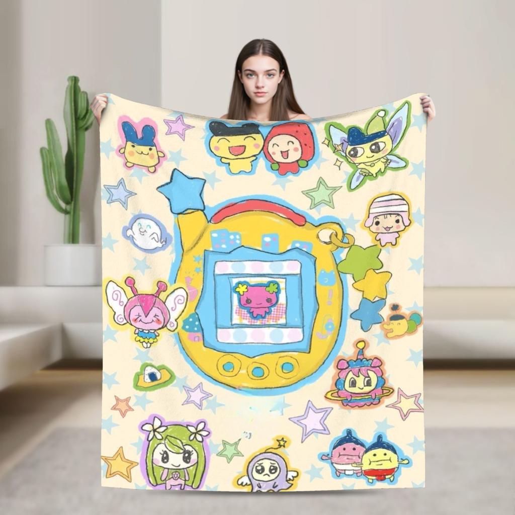 Japanese Cartoon Tamagotchis Blanket Cover Flannel Lightweight Thin Throw Blanket for Airplane Travel Bedspread