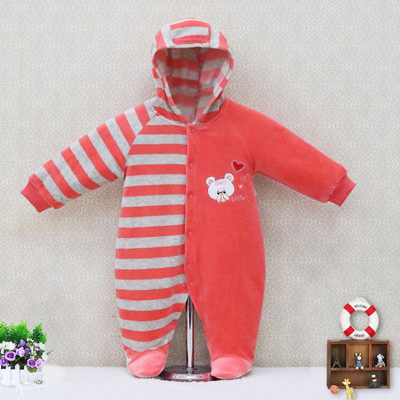 Newborn Baby Boy And Girl Infant Hooded Clothing Velvet Winter Spring One Piece Kid Long Sleeve Kidswear Aapparel Newborn Suits Tddler Romper
