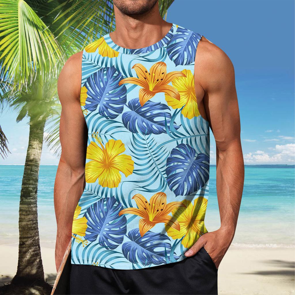 Мужская летняя пляжная майка для серфинга, большой размер, повседневный дышащий топ без рукавов, свободная майка с принтом, мужская рубашка