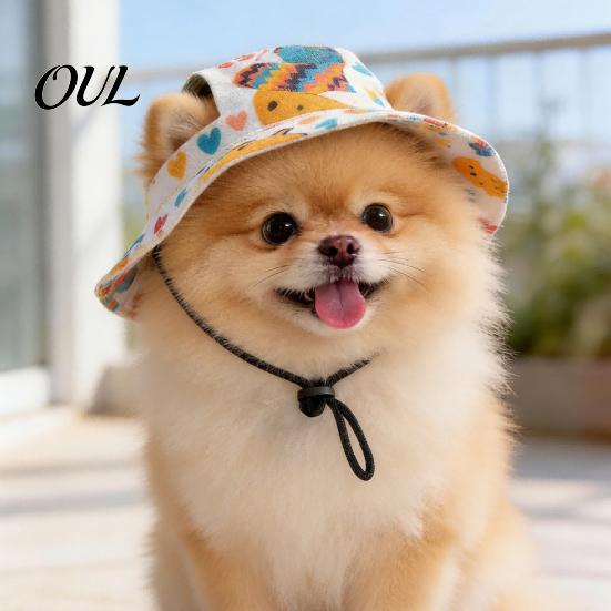Dog Hat with Ear Holes Sun Holes, Wide Brim Protection Hat, Adjustable Secure Fit Drawstring for Small And Medium Dogs Outdoor Walking Hiking