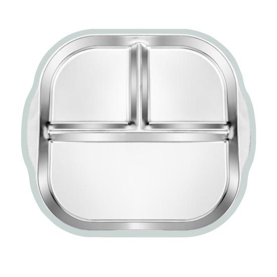 Тарелка для малышей из нержавеющей стали с присоской, 3-секционная детская миска с нескользящей силиконовой ручкой, небьющаяся металлическая детская тарелка