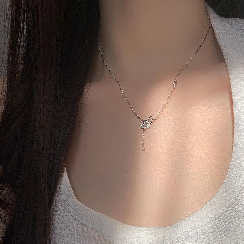 Ожерелье с кисточками в виде абрикосовых листьев для женщин, литературное ретро-китайское, полое, с бриллиантами, темперированная ключичная цепочка