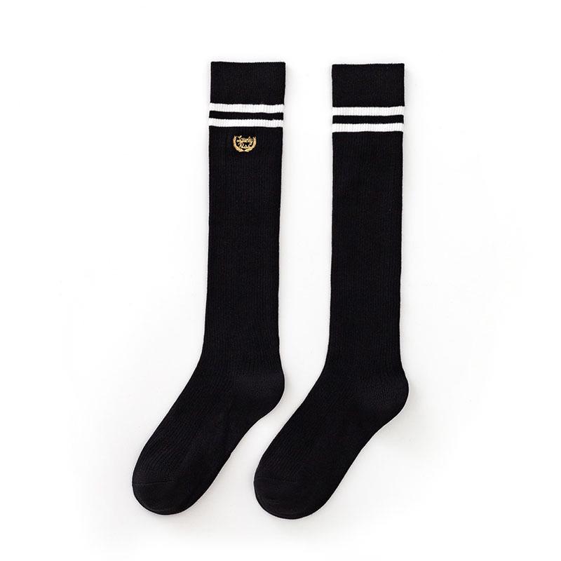 Хлопковые носки до середины икры с вышивкой полоски и букв JK - Утягивающие, однотонные, гетры до колена