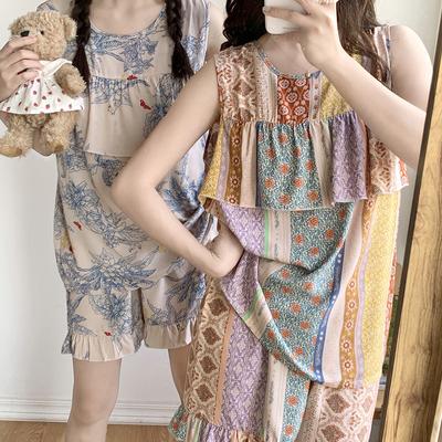 Комплект из двух предметов, сексуальное ночное белье для женщин, антипухлое, для девочек, хлопковое, шелковое, домашняя одежда, маленькие цветы, нарядное нижнее белье