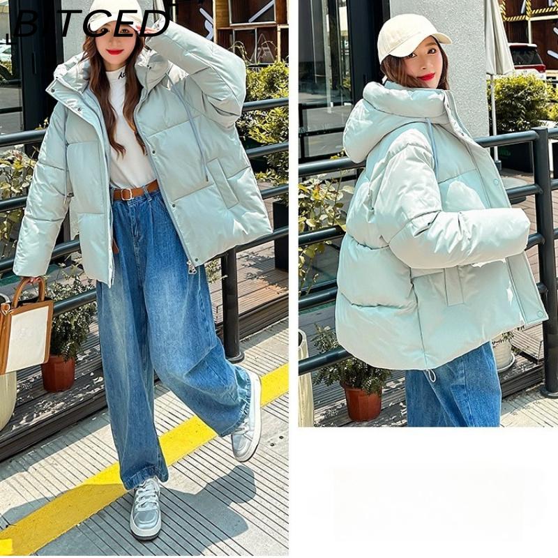 BITCED Plus Size Thickened Cotton Coat Women's Fall/Winter A-Line Loose Fit Puffer Jacket Warm Cotton-Lined Hooded Outerwear