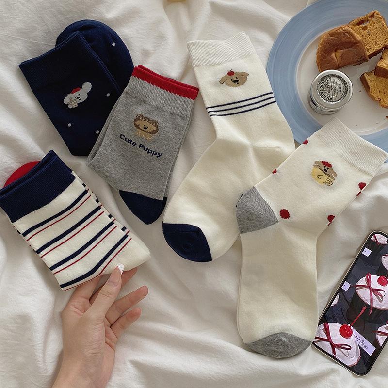 Женские весенне-осенние цветные полосатые милые мультяшные носки-гольфы в колледжском стиле