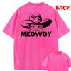 Meowdy Funny Mashup Between Meow And Howdy Cat Washed Tops Tee Mens Korean Fashion Men's Shirts HOLIDAYS
