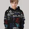 Худи с капюшоном с 3D цифровой печатью, с уличным граффити-стилем, с буквенным узором, модный тренд, повседневная детская одежда