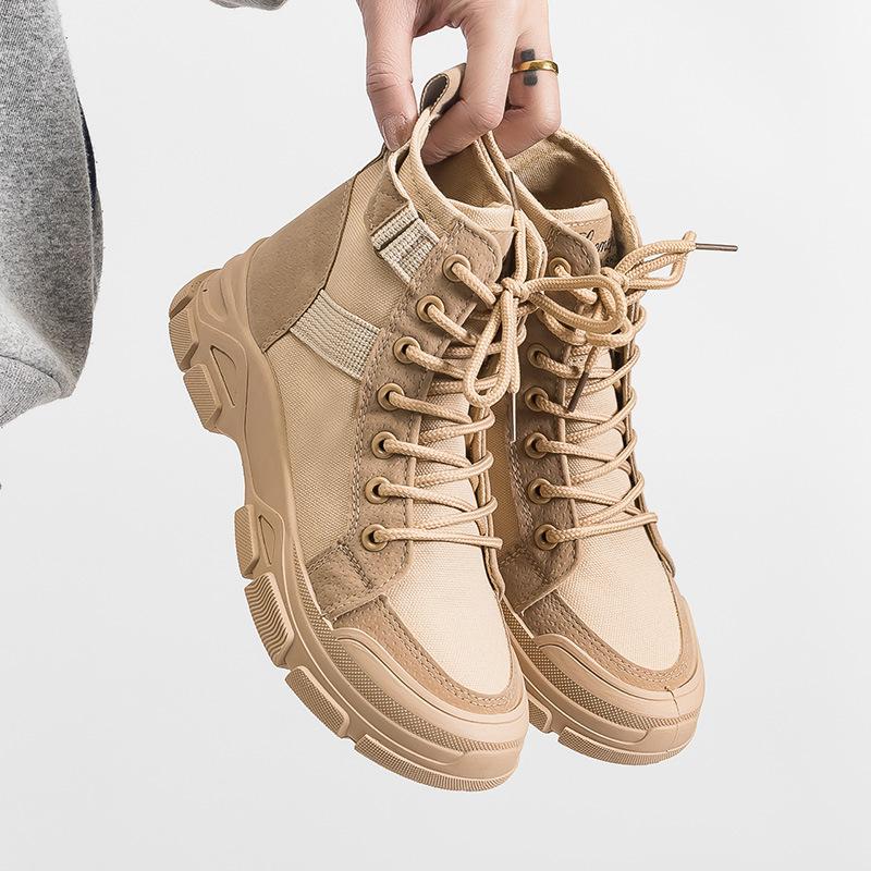 Martin Boots Women's Platform Spring New Trend Student Campus Style Versatile Belt Canvas Knight Boots