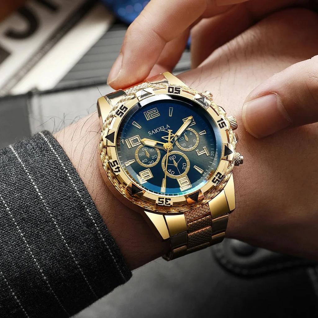 Мужские деловые часы Модные часы с браслетом из нержавеющей стали Мужские кварцевые часы