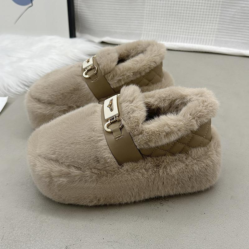 Женская обувь на платформе из меха и хлопка, зимние мокасины на плоской подошве, зимние теплые плюшевые туфли на высоком каблуке, тренд 2025 года, новые повседневные прогулочные ботинки для женщин