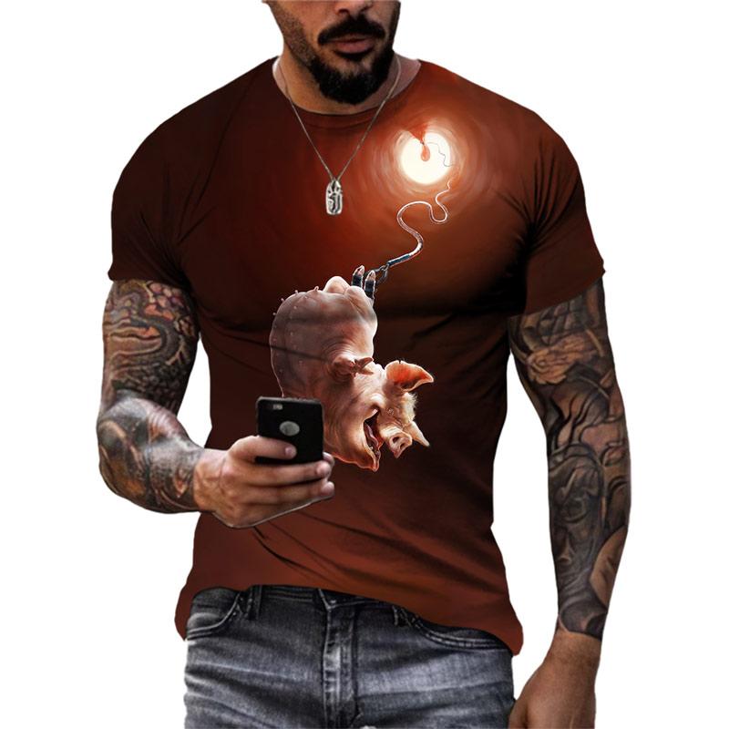 Летние футболки с забавным 3D рисунком свиньи, модные мужские уличные футболки в стиле хип-хоп с индивидуальным принтом, повседневные футболки с круглым вырезом и коротким рукавом